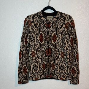 Intiwara Neutral Tones Alpaca Full Zip Sweater Floral Tapestry Design Size Med